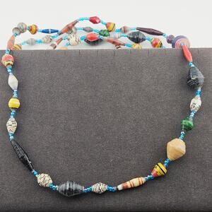 Multi-Colored Paper Bead Style Necklace Whimsical Hippie Bohemian Artsy Twee